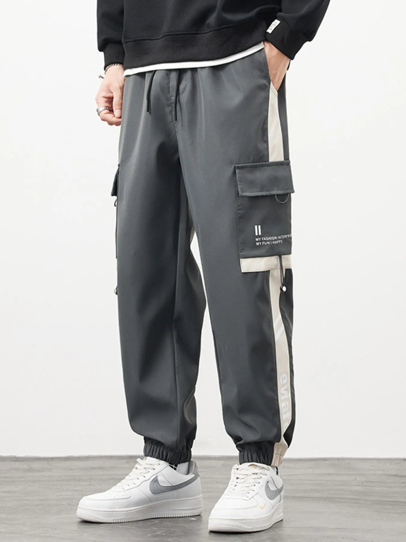 Men's Plus Size Cargo Pants with Side Stripe