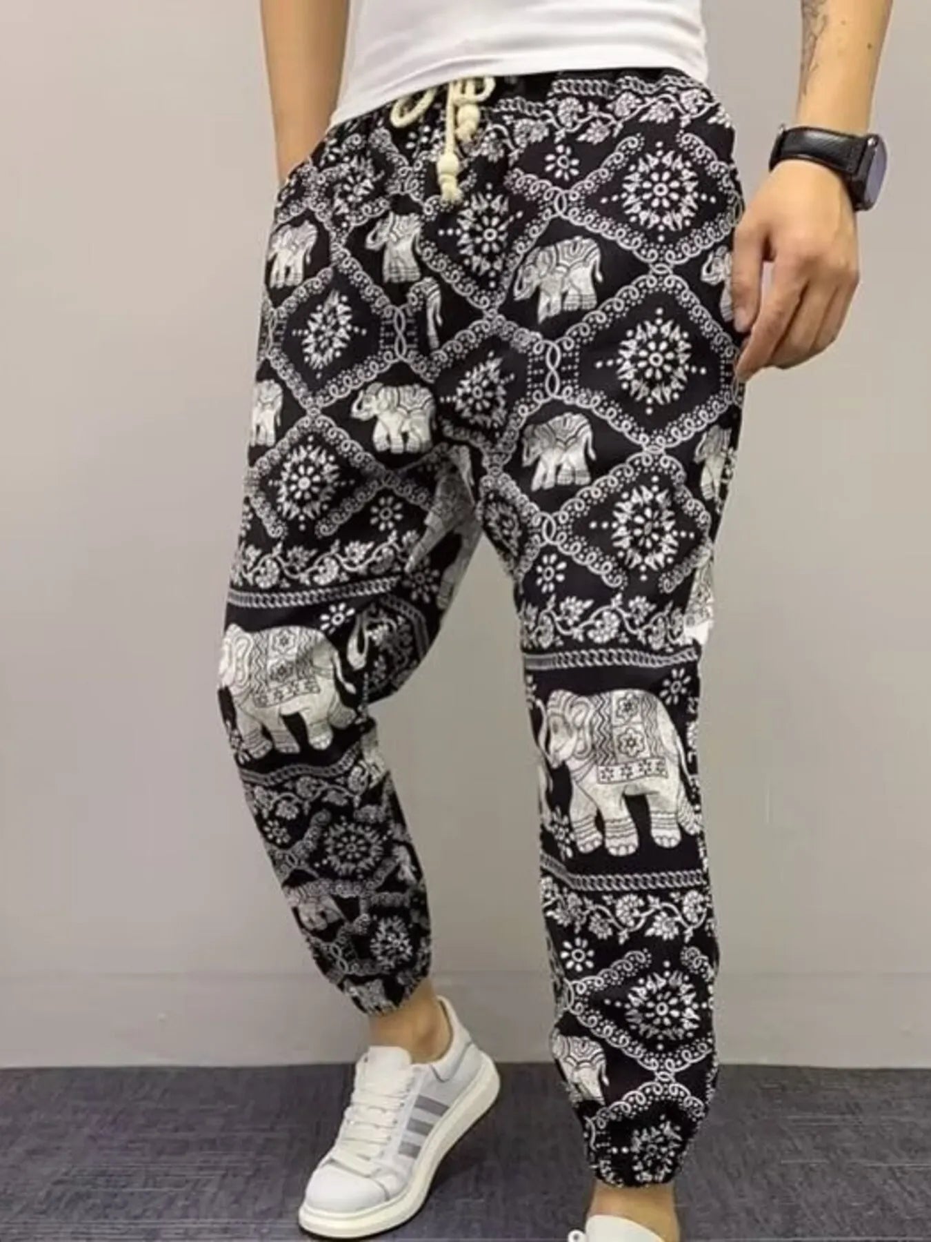 Men's Plus Size Printed Drawstring Joggers