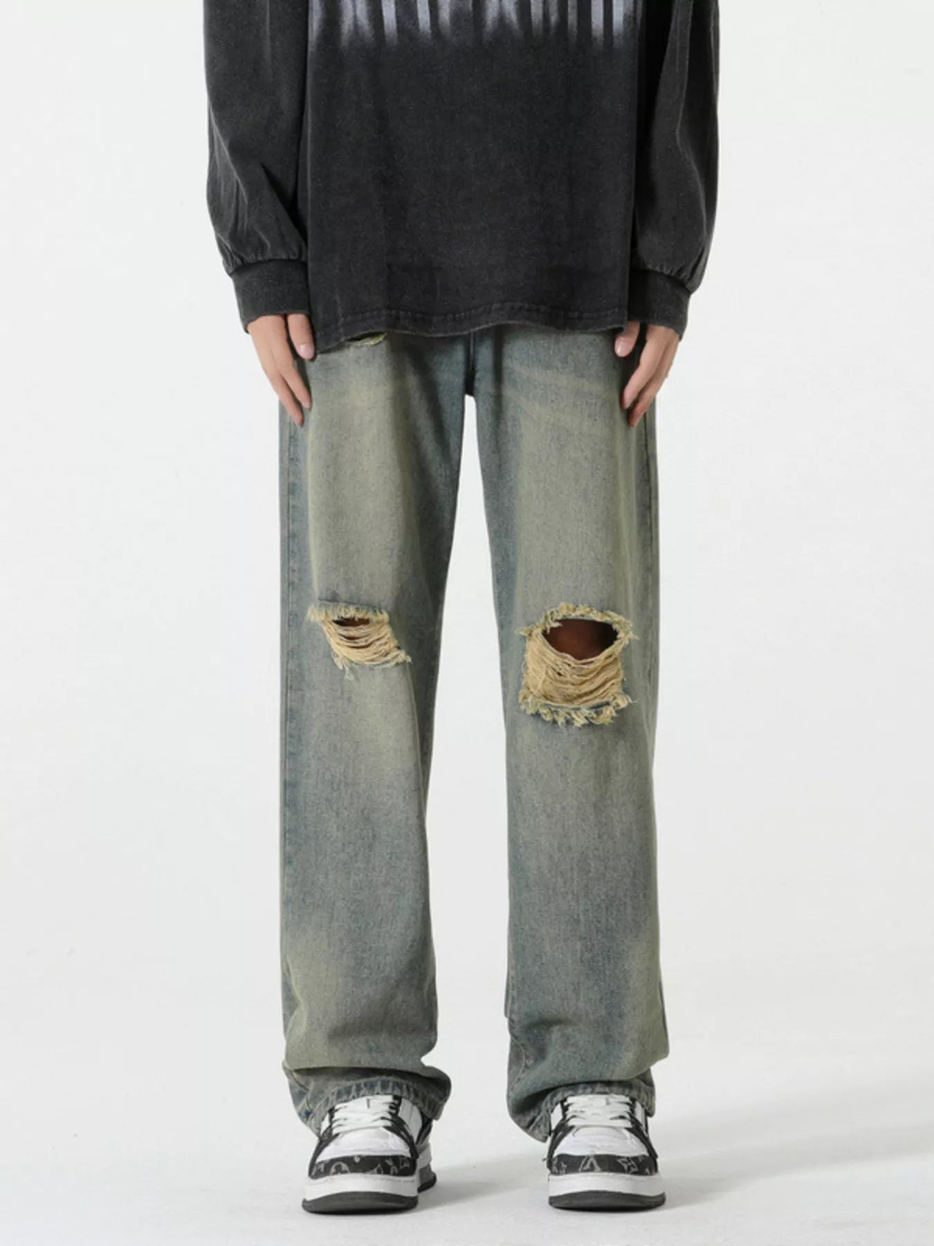 Men's Full Size Distressed Wide Leg Jeans Plus Size