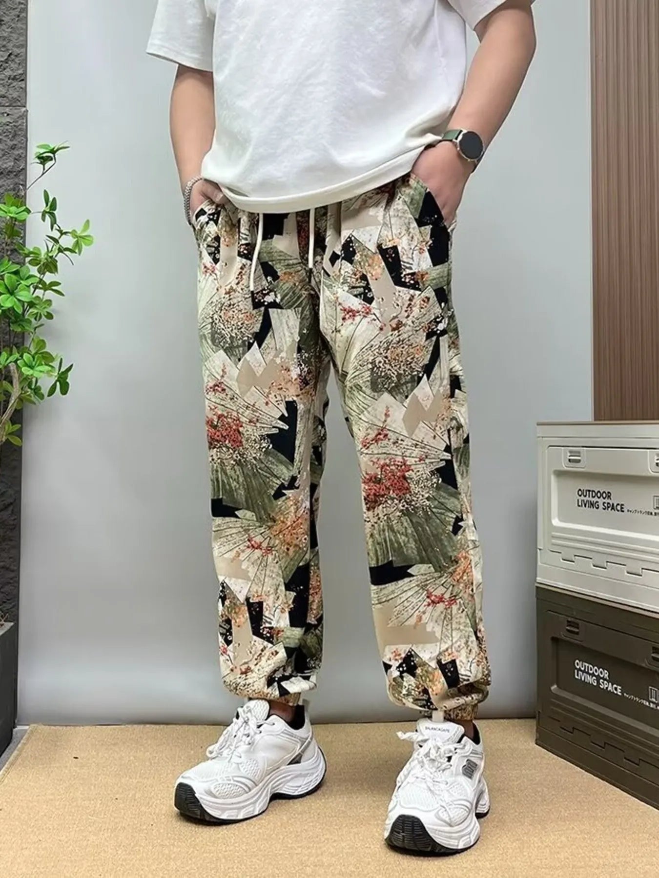 Men's Plus Size Drawstring Printed Joggers