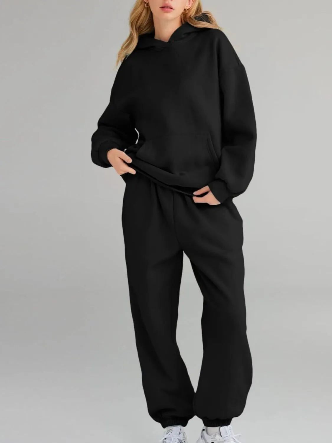 Full Size Kangaroo Pocket Hoodie and Joggers Set Plus Size