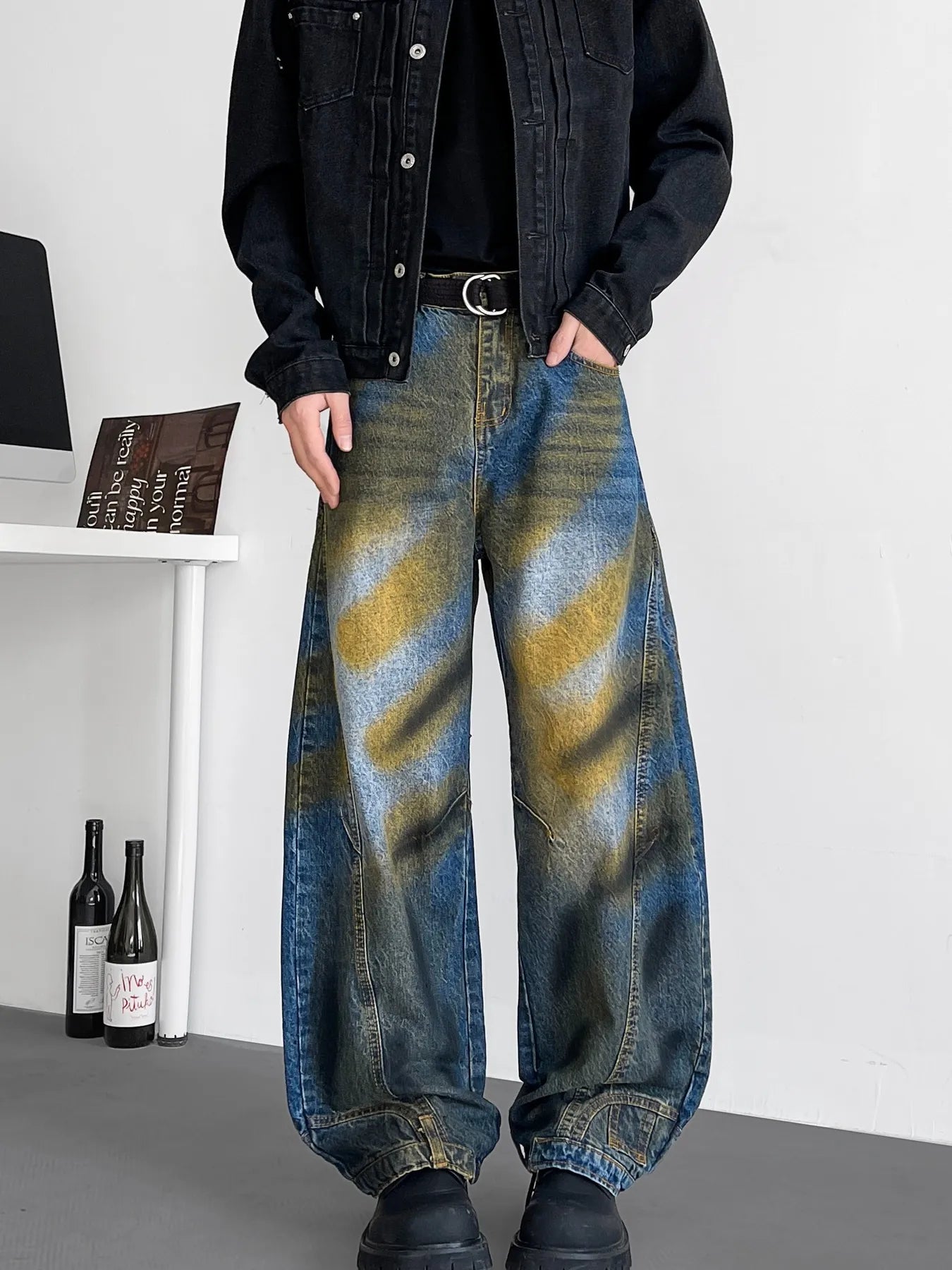 Men's Full Size Wash Wide Leg Jeans Plus Size